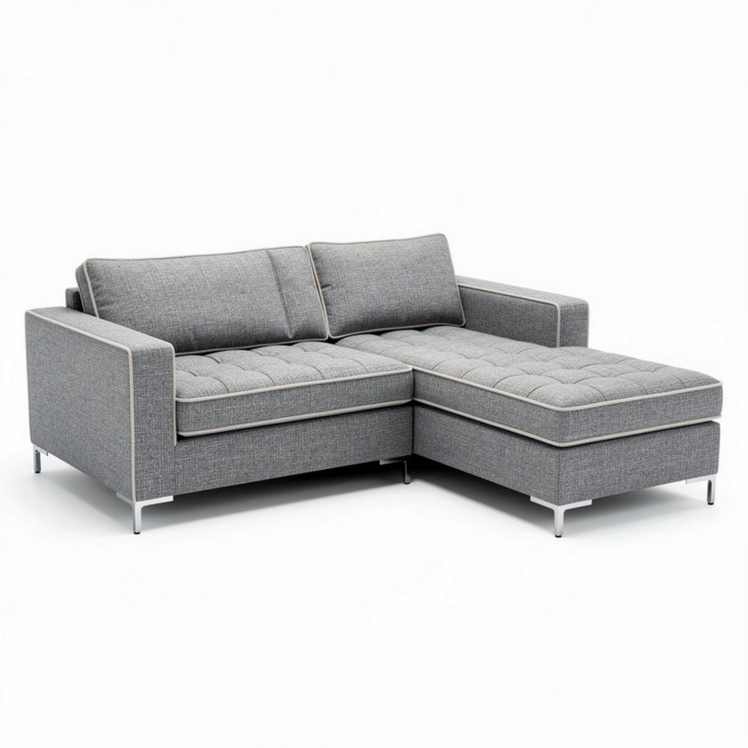 Gray sectional sofa with removable cushions and metal legs 200 x 150 x 85cm