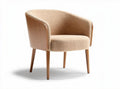 Arc-shaped lounge chair in cream wool fabric for modern interior spaces