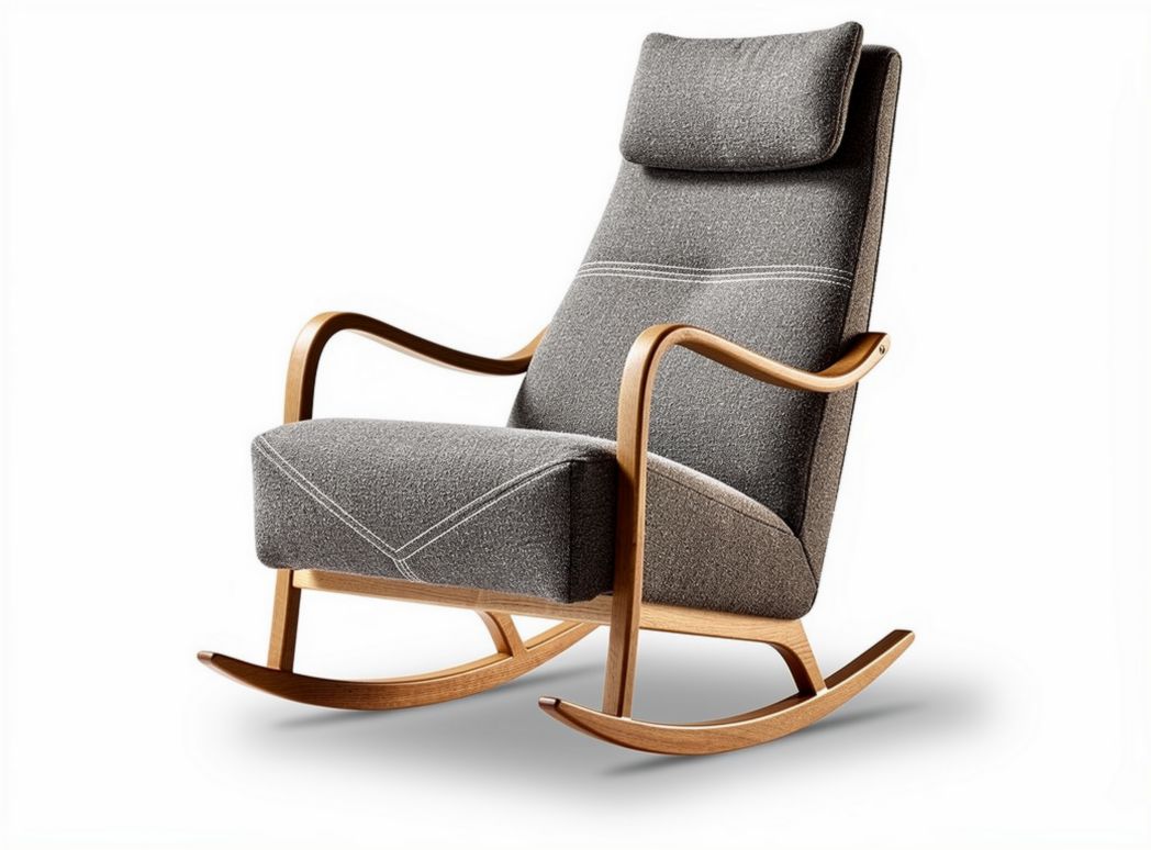 Rocking chair with fabric upholstery and wooden frame in gray 80 x 70 x 100cm