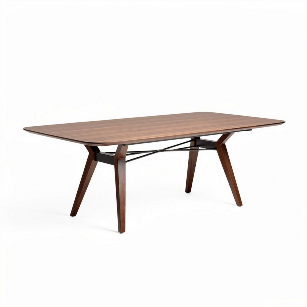 Rectangular dining table in walnut finish with sturdy metal legs 200 x 100 x 75cm