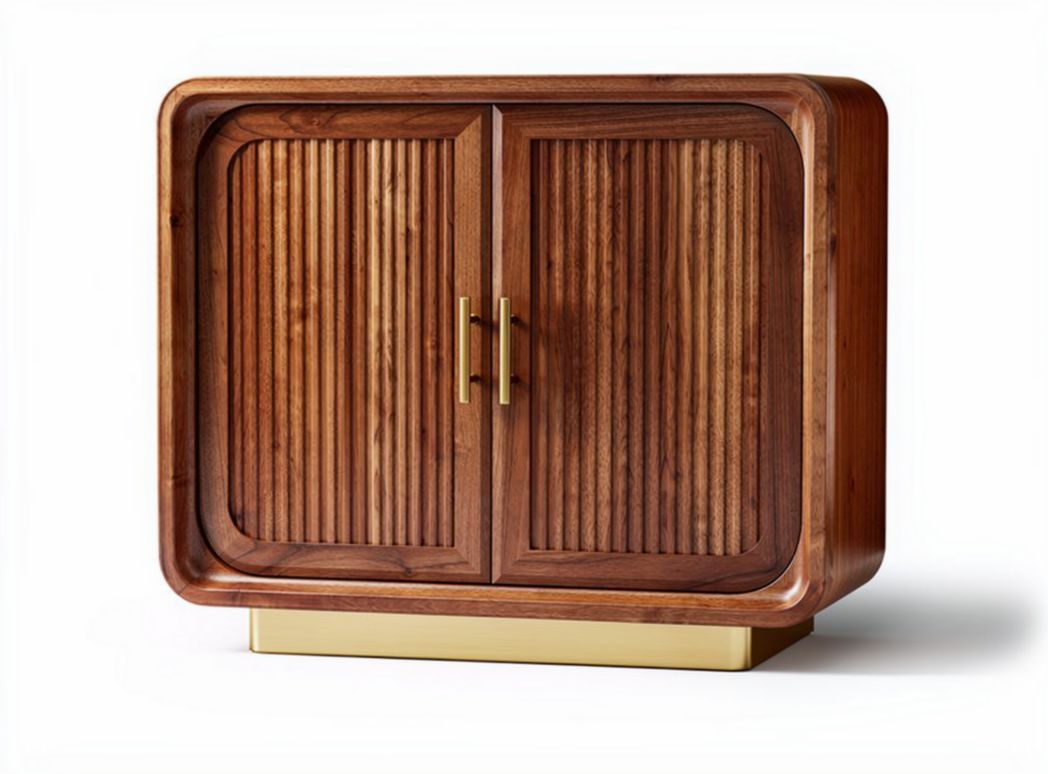 Wooden sideboard cabinet with four doors and tapered legs 150 x 40 x 50cm