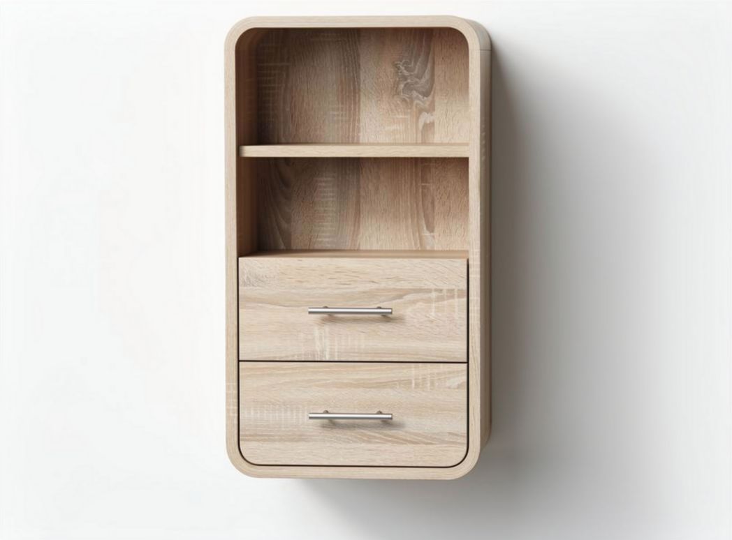 Wooden wall-mounted shelf with two drawers and open storage space 60 x 30 x 20cm