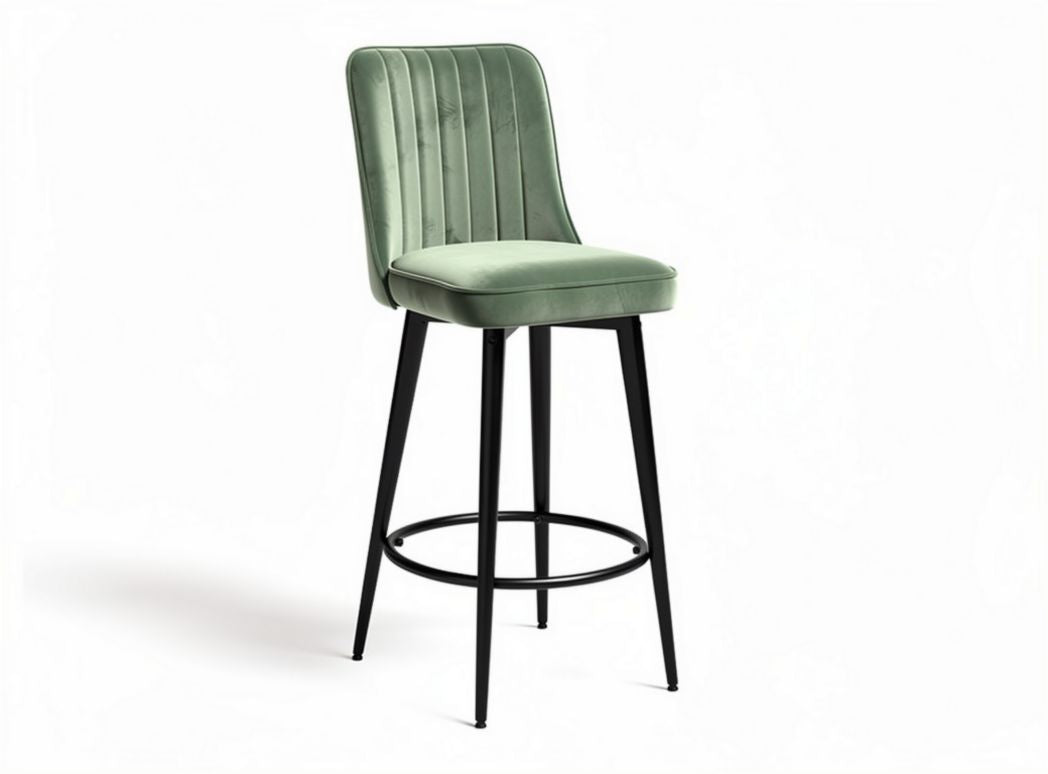 Velvet green bar stool with black metal legs 45 x 45 x 100cm