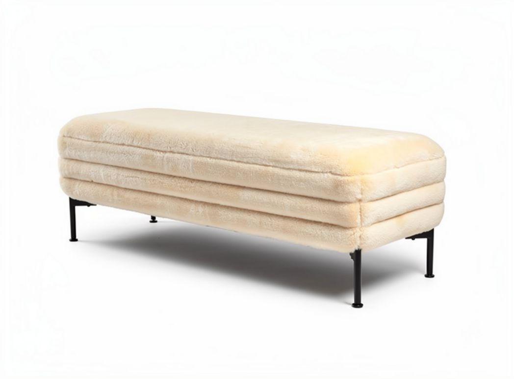 Faux fur upholstered bench with metal legs for living room use 160 x 60 x 40cm