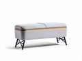 Fabric storage bench with wood trim and metal legs in light gray 90 x 35 x 45cm