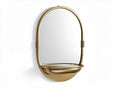 Gold oval mirror with integrated shelf for bathroom or hallway use 60 x 40 x 5cm