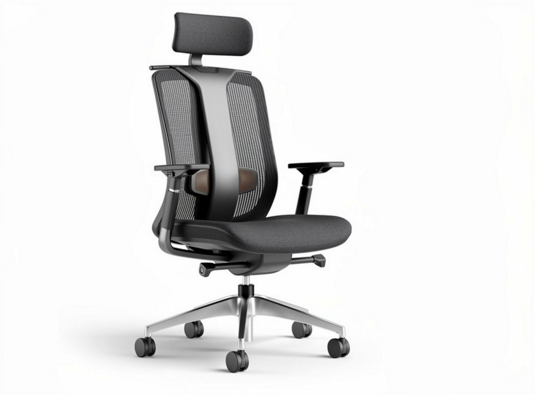 Ergonomic office chair with adjustable headrest and armrests in black mesh 70 x 60 x 120cm