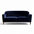 Navy blue velvet modern two-seater sofa with tapered wooden legs 180 x 85 x 75cm