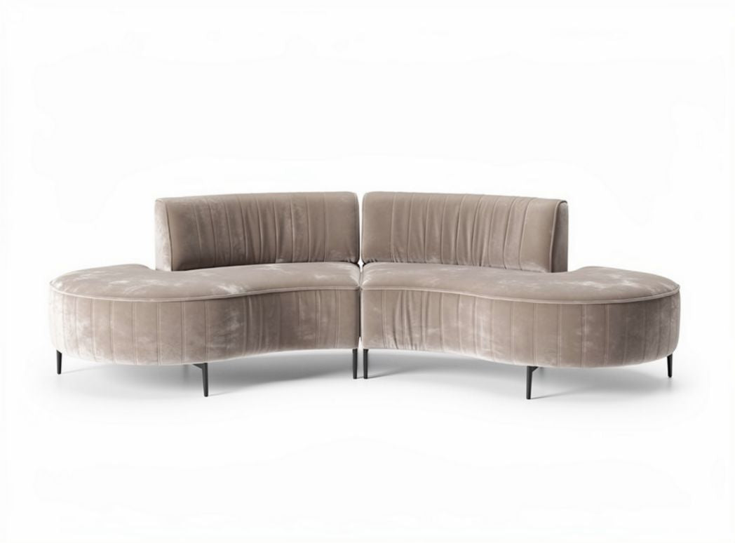 Curved velvet sectional sofa in light gray 200 x 95 x 75cm for modern living rooms