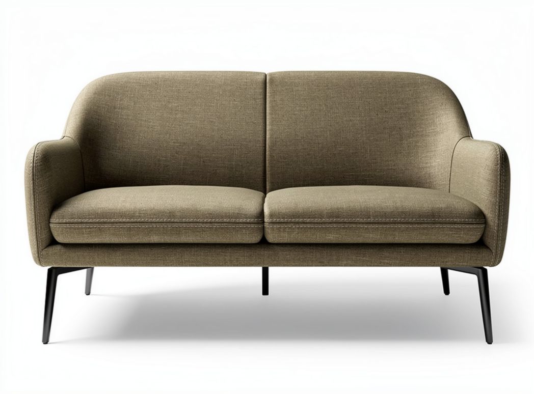 Fabric loveseat in olive green with metal legs 150 x 80 x 70cm