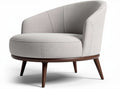 Boucle lounge chair with rounded shape and removable cushion in beige color